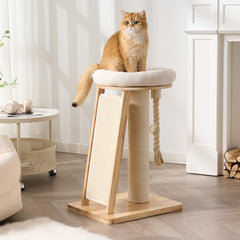 HITTITE cat tree scratch posts wrapped in cotton rope protect furniture from claws.