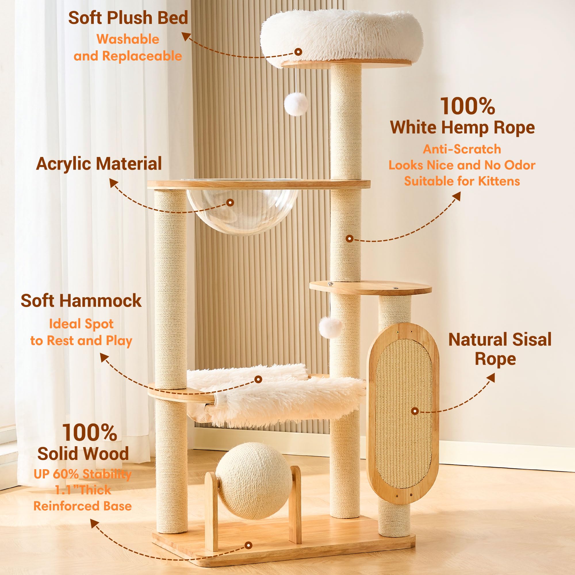 HITTITE solid wood cat tree hammock for lounging after play