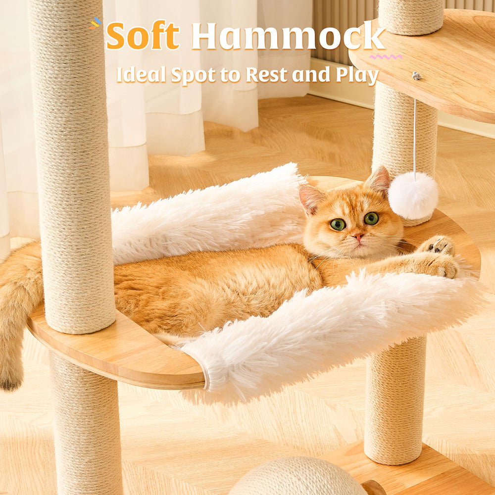 HITTITE solid wood cat tree with white sisal rope scratching posts