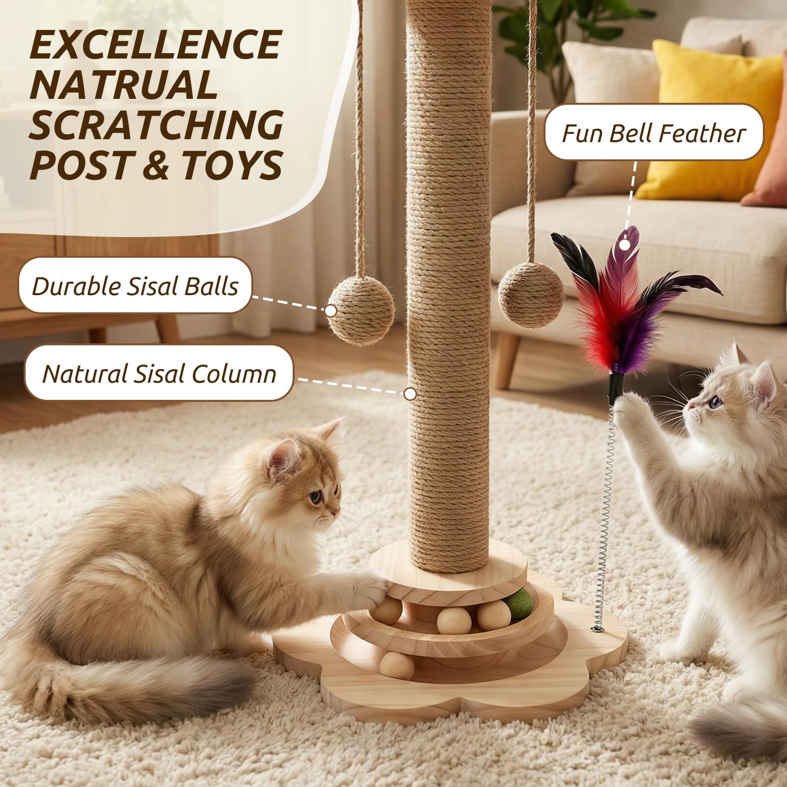 HivaolJoy sisal surface provides a durable scratching area for indoor cats.