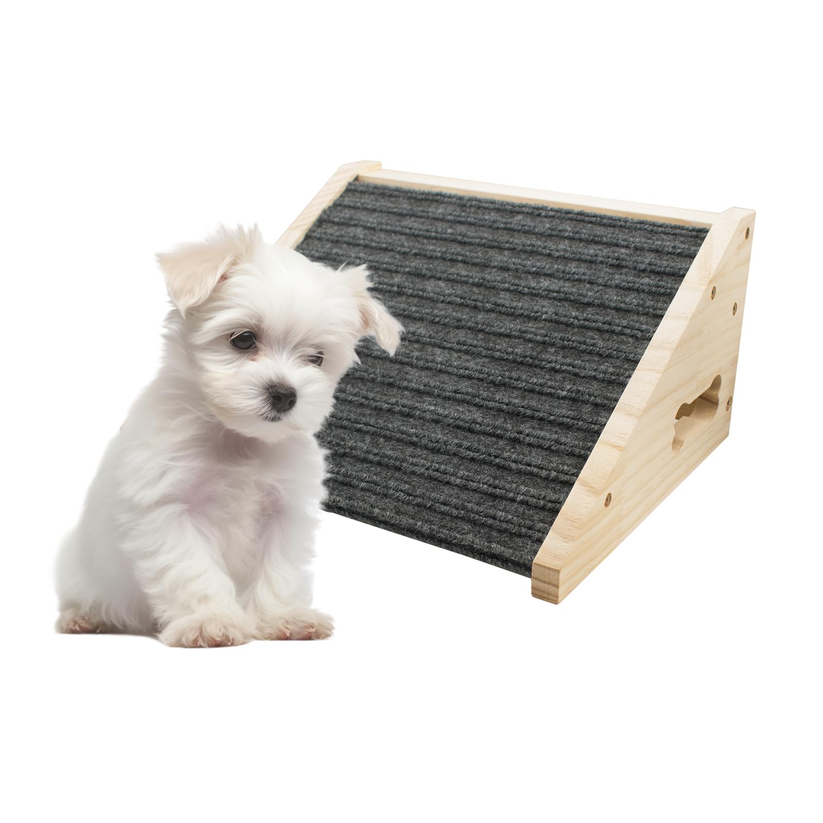 Hiyoo dog ramp with low-angle wooden surface aids small pets on stairs.