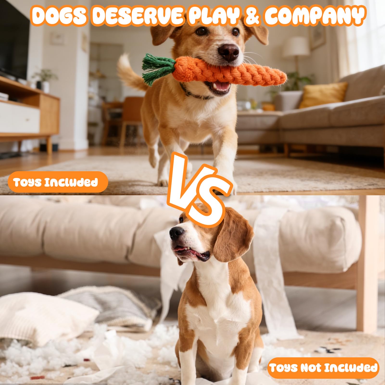 Hlimior Easter dog rope carrot toy close-up shows vibrant color and chew action.