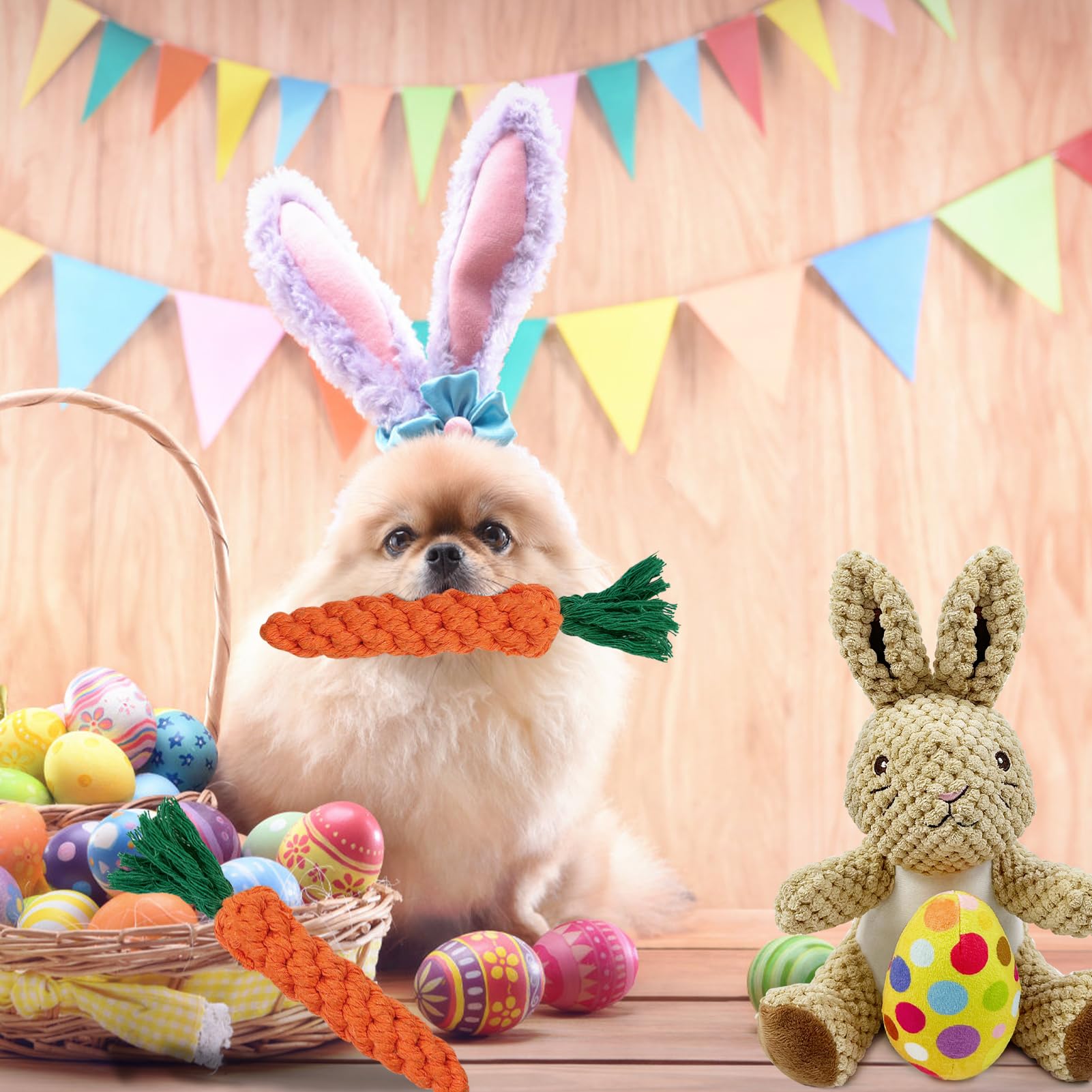 Hlimior Easter toy set egg close-up highlights squeaker for interactive moments.