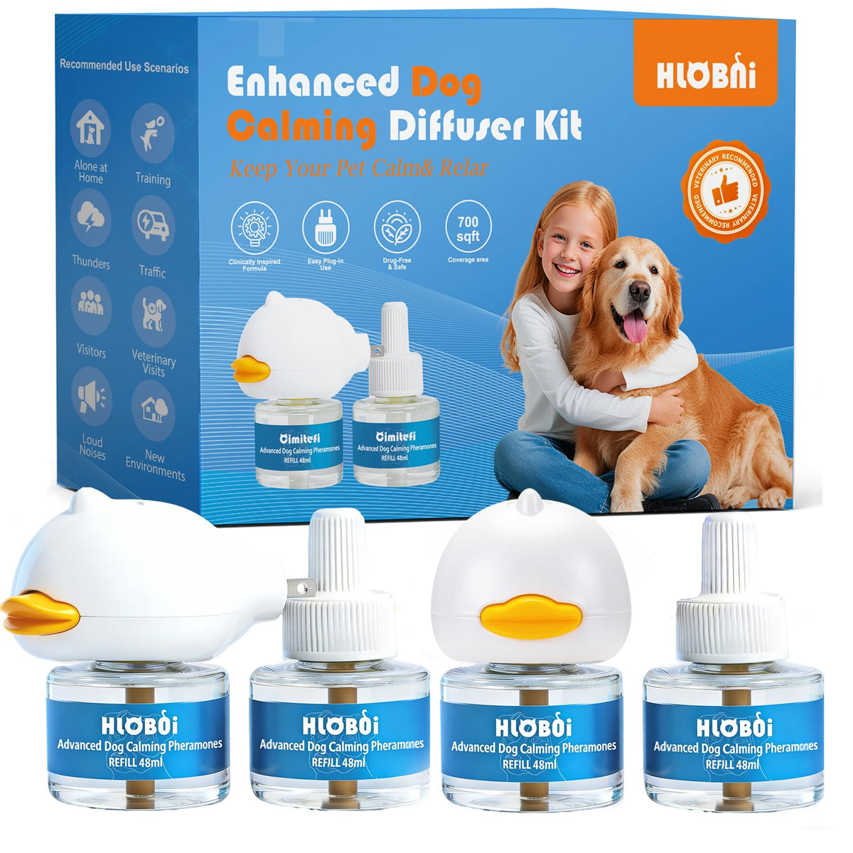 HLOBNI dog calming diffuser front view for anxiety relief
