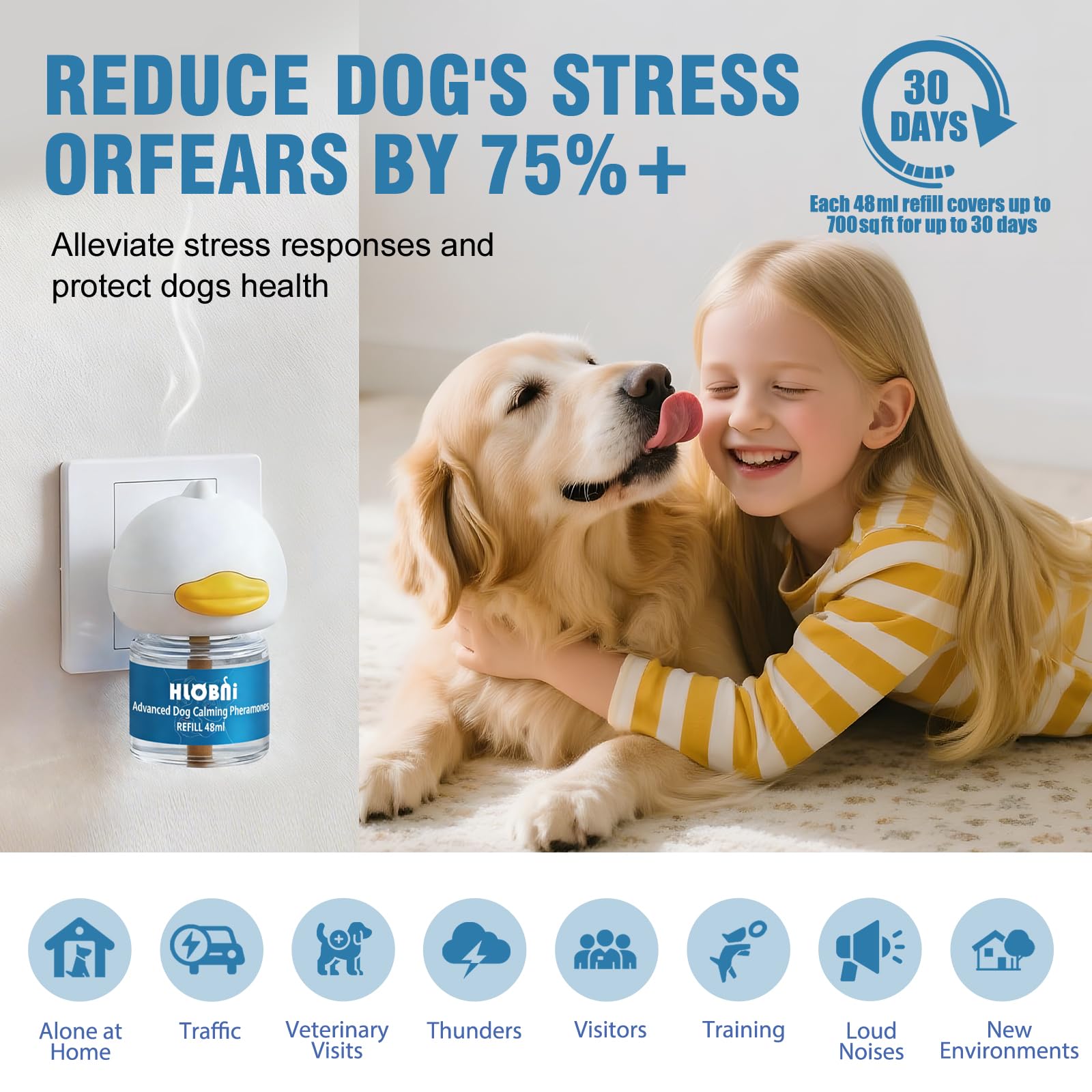 HLOBNI diffuser in use in living room to reduce barking