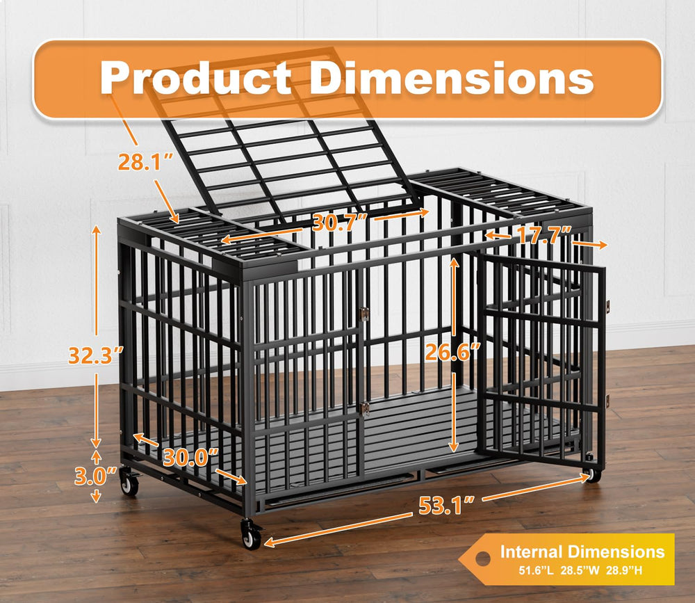 HMHTCT indestructible dog kennel front and top doors for versatile access.