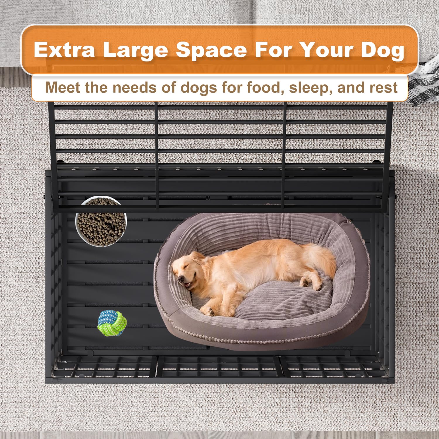 HMHTCT large crate with fixed metal base for paw comfort and stability.
