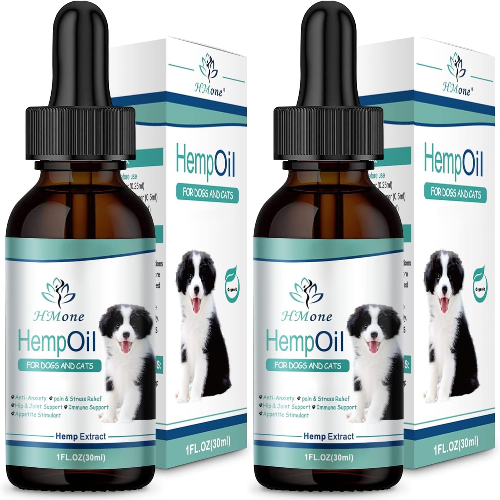 HMone Max Potency Hemp Oil Drops bottle for dogs and cats promoting calm