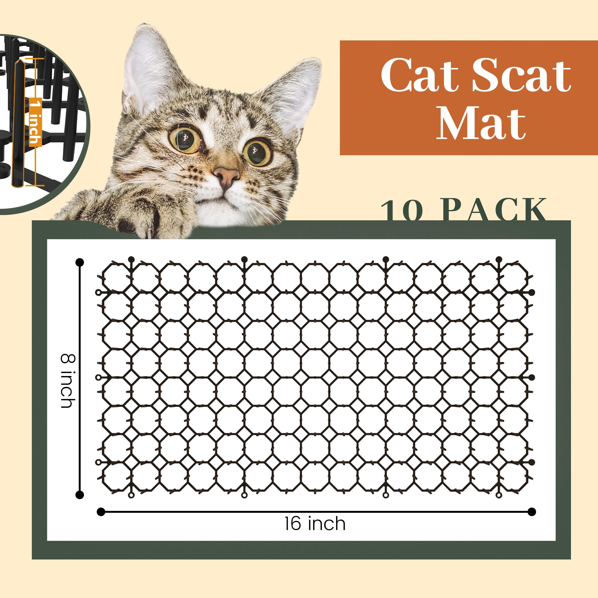 Hmyomina 16x8 inch scat mat displayed on patio to deter outdoor cat visits.
