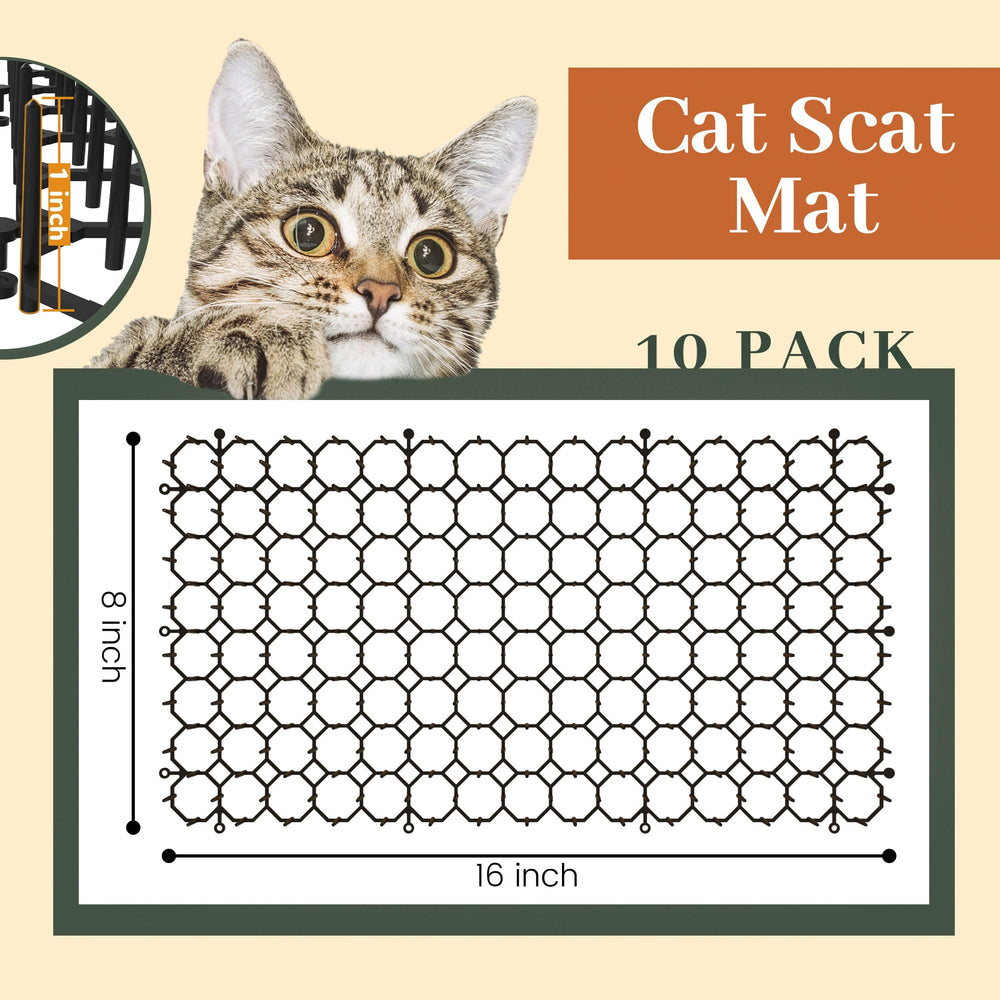 Hmyomina 16x8 inch scat mat displayed on patio to deter outdoor cat visits.