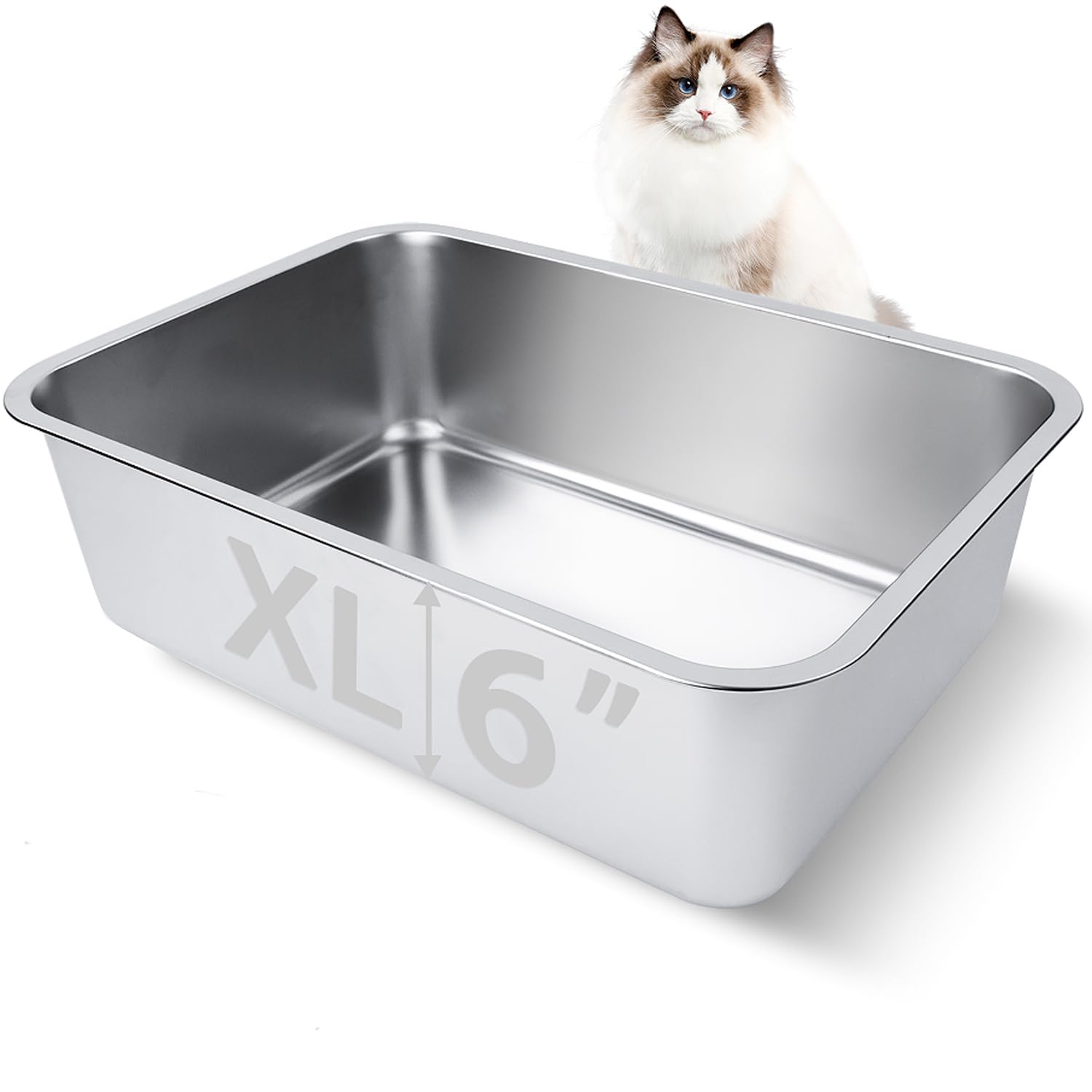HNeekyr open-top stainless steel litter box with airy design for easy entry