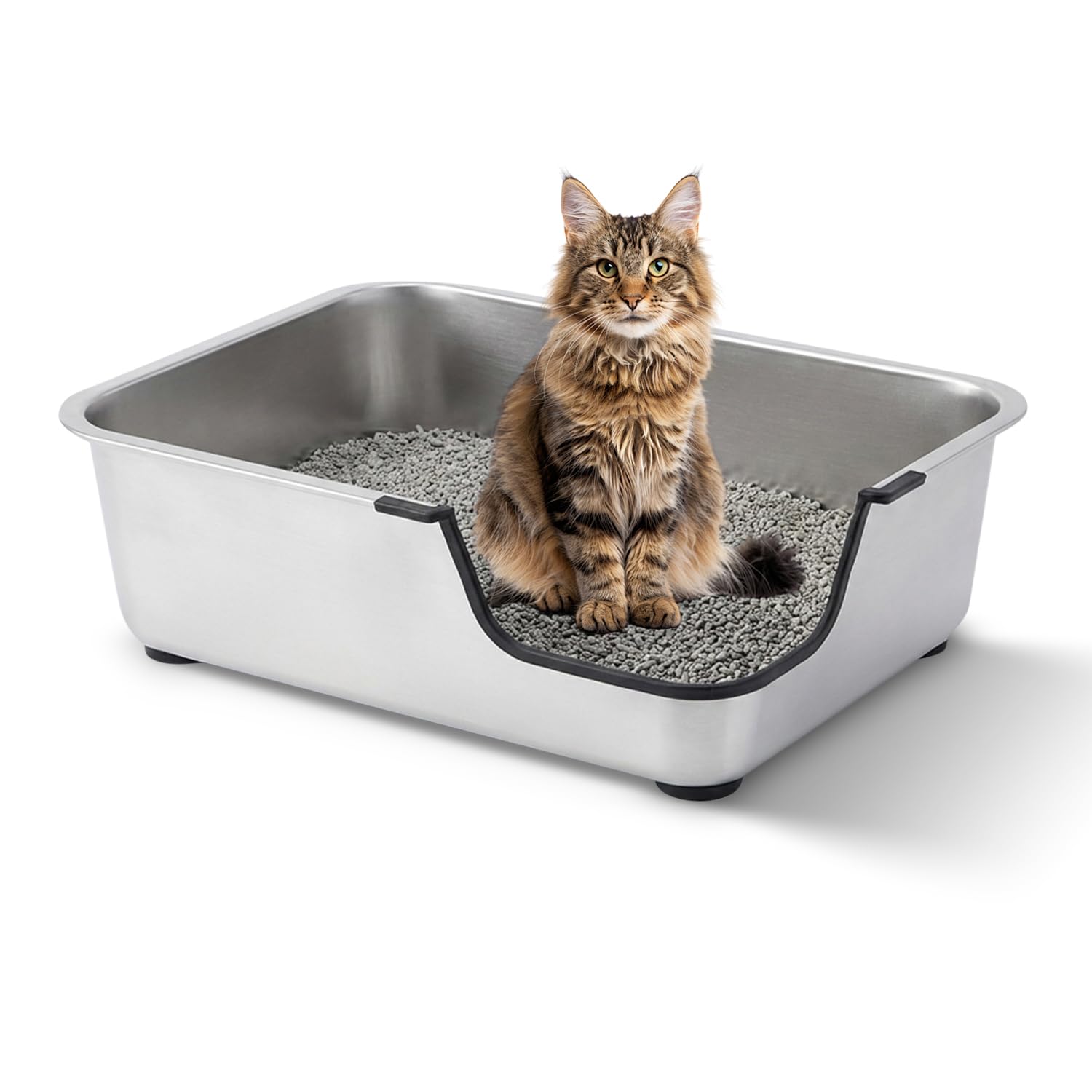 HNeekyr stainless steel cat litter box with low entry for easy access