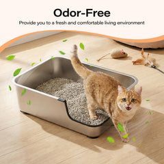 HNeekyr stainless steel cat litter box large interior fits cats up to 14 lbs.