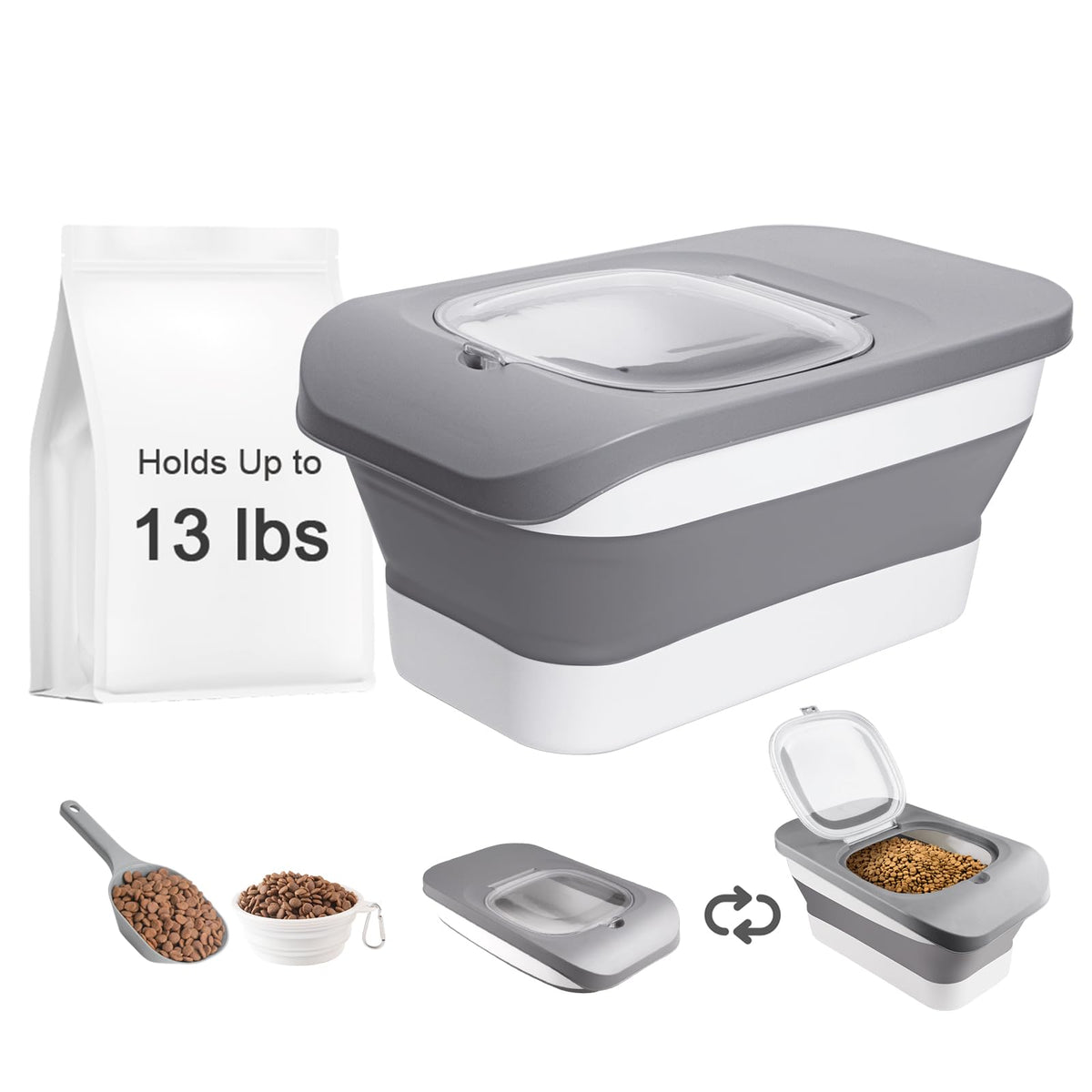 HOYTAMDAR 13-lb dog food container with airtight lid for freshness.