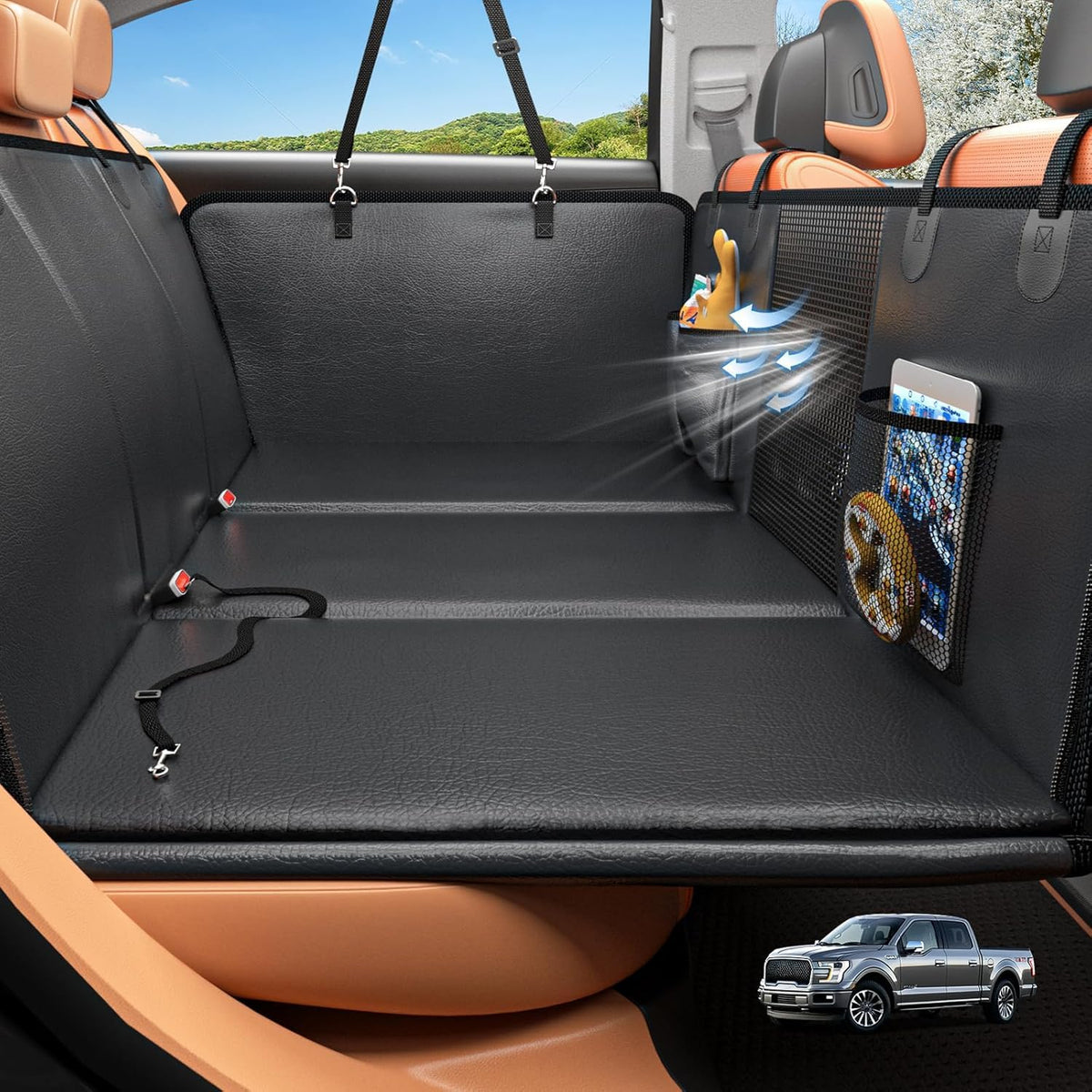 HOB4U back seat extender provides extra space for dogs on road trips