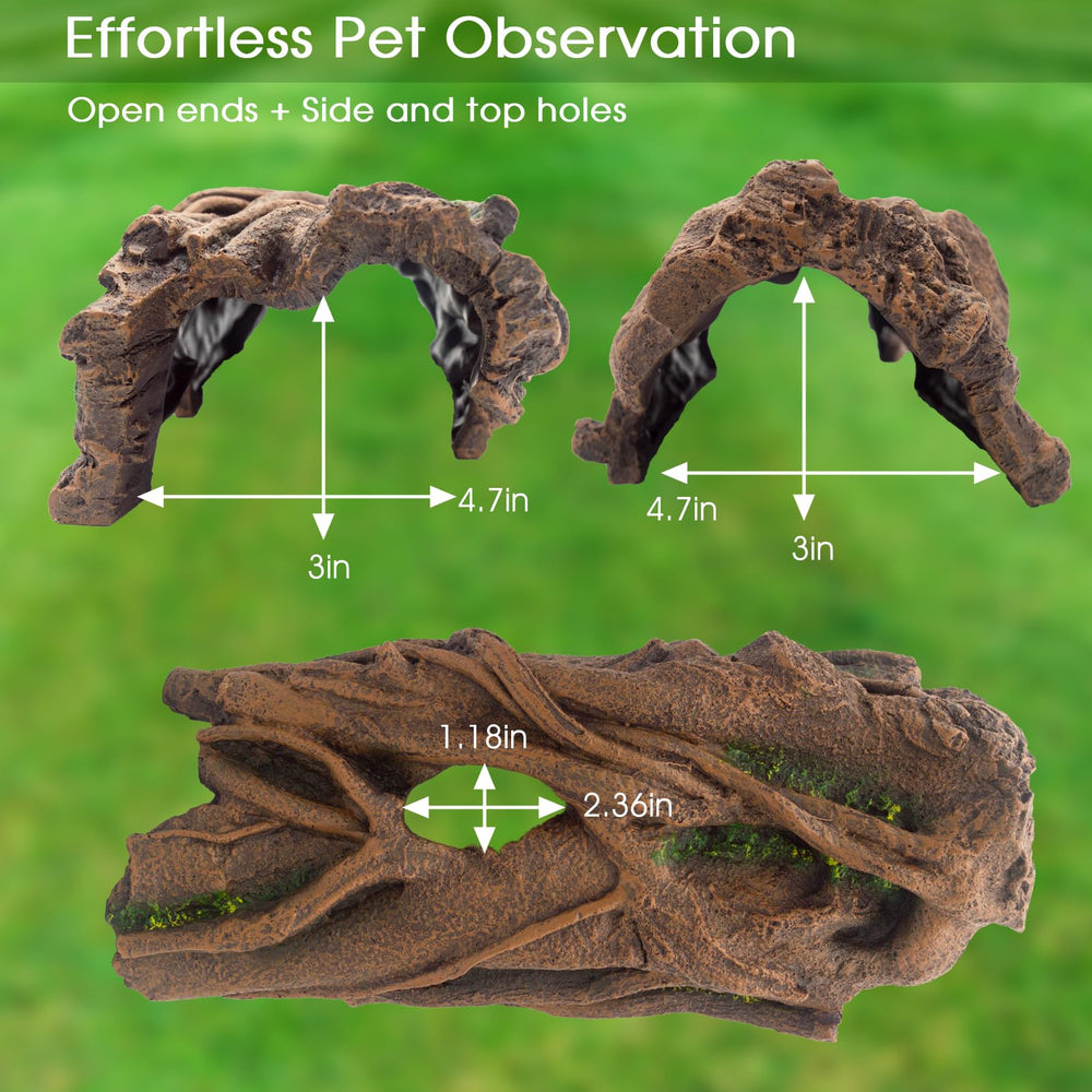  Hoeine reptile hide with open ends and side peek for easy observation.