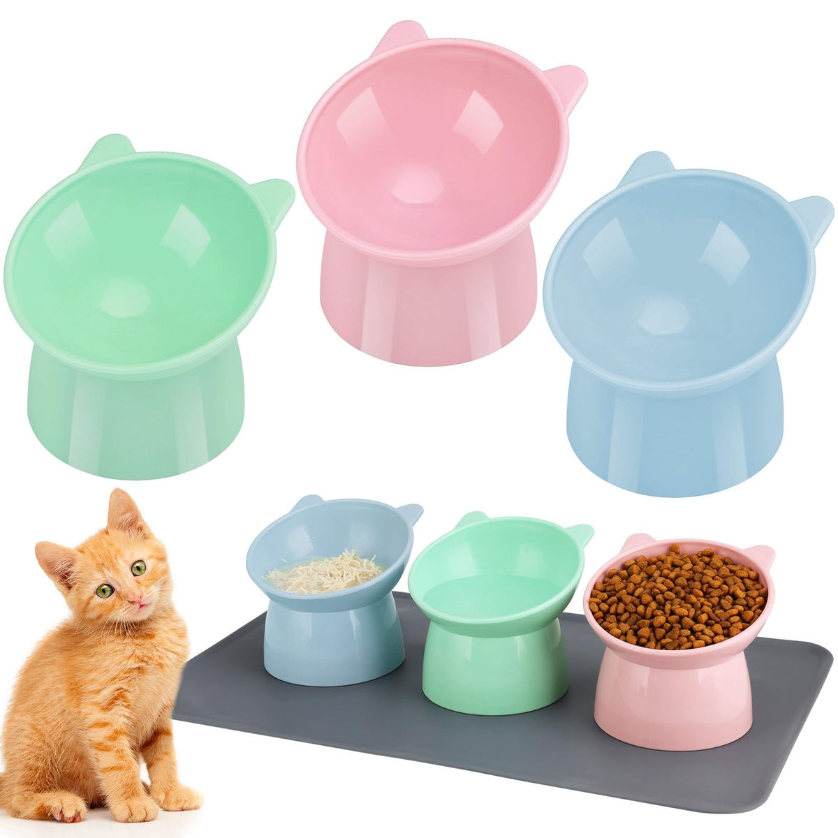 Hoemwarm elevated cat bowls set in green for indoor cat dining.