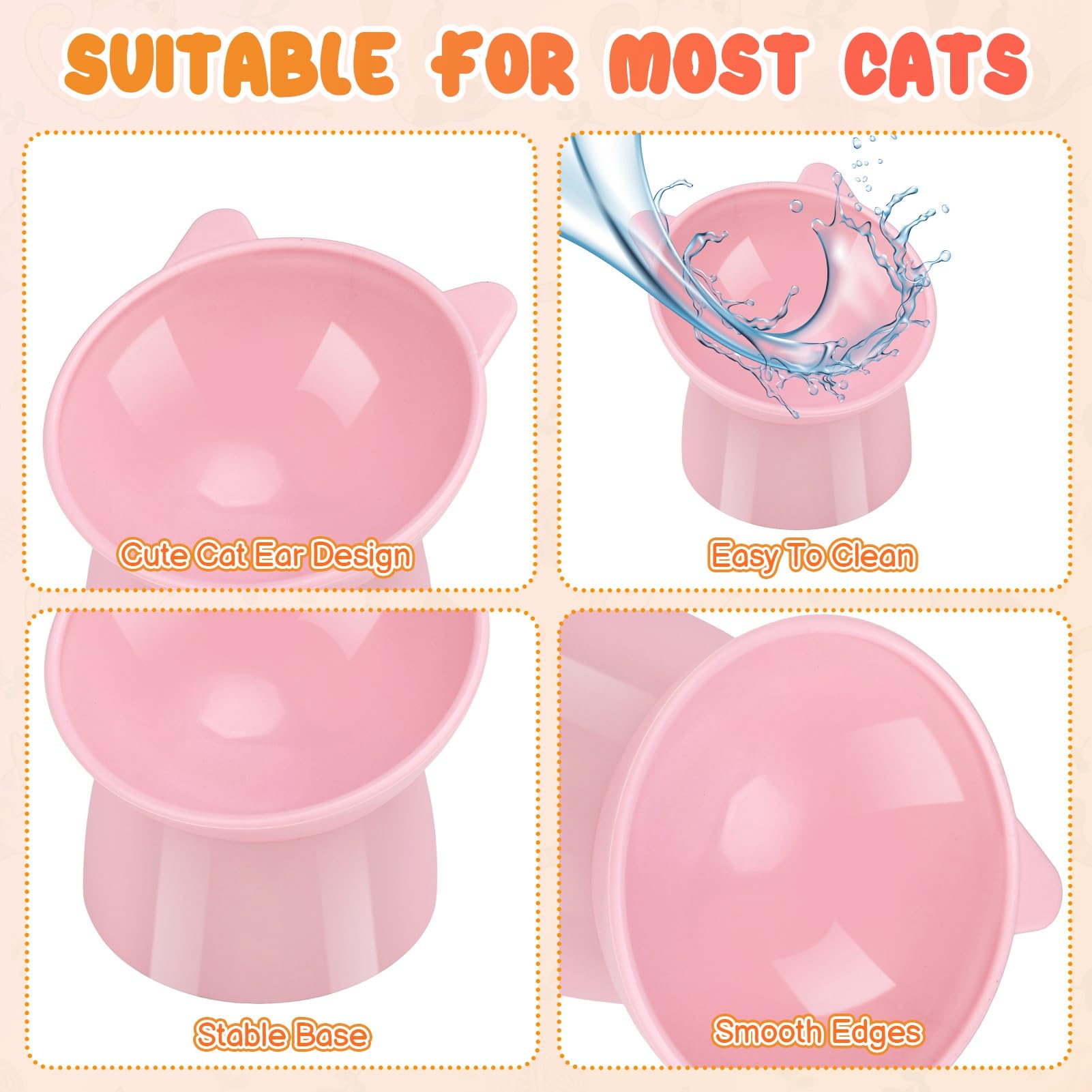 Hoemwarm elevated cat bowls set in pink for whisker-friendly meals.