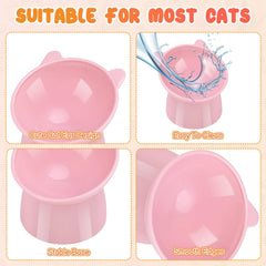 Hoemwarm elevated cat bowls set in pink for whisker-friendly meals.