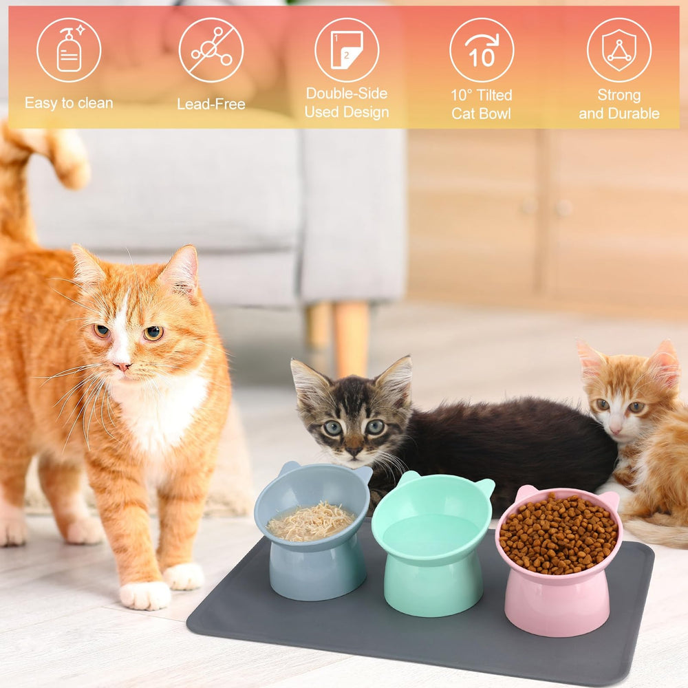 Hoemwarm indoor cats feeding set with three bowls.
