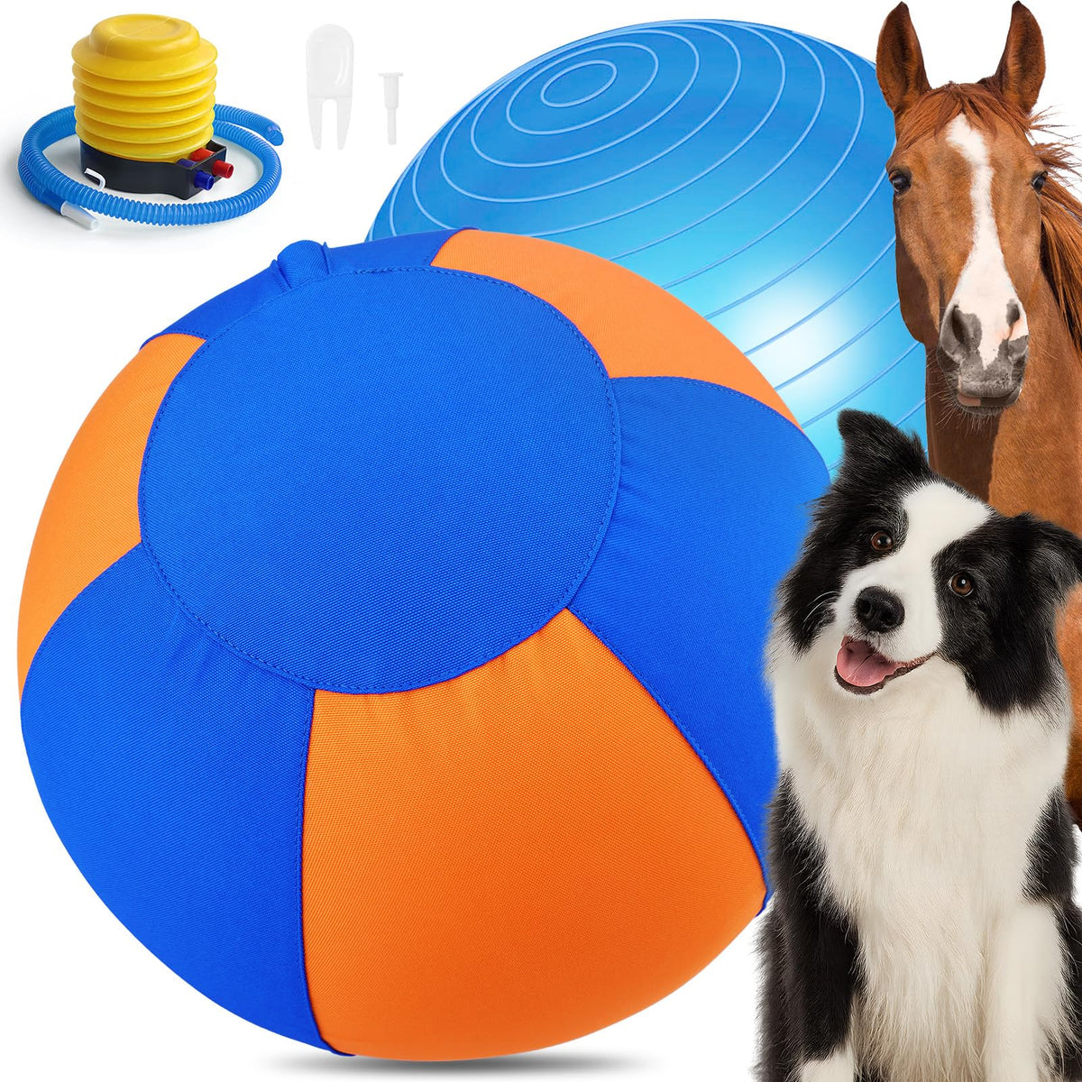 HOESDA 18-inch Herding Ball in blue-yellow for backyard training.