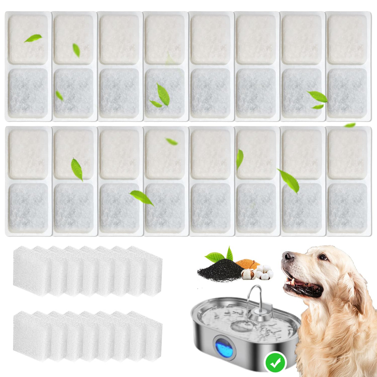 HOETEK 16 filters and 16 sponges pack for reliable fountain filtration and easy replacement