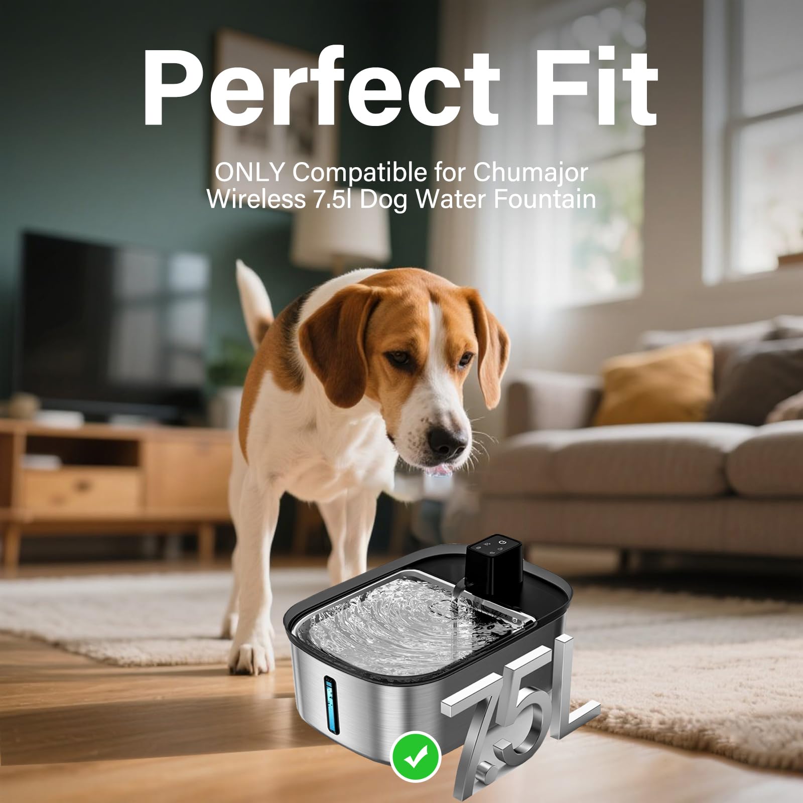 HOETEK Chumajor compatibility image shows exact-fit for wireless fountain