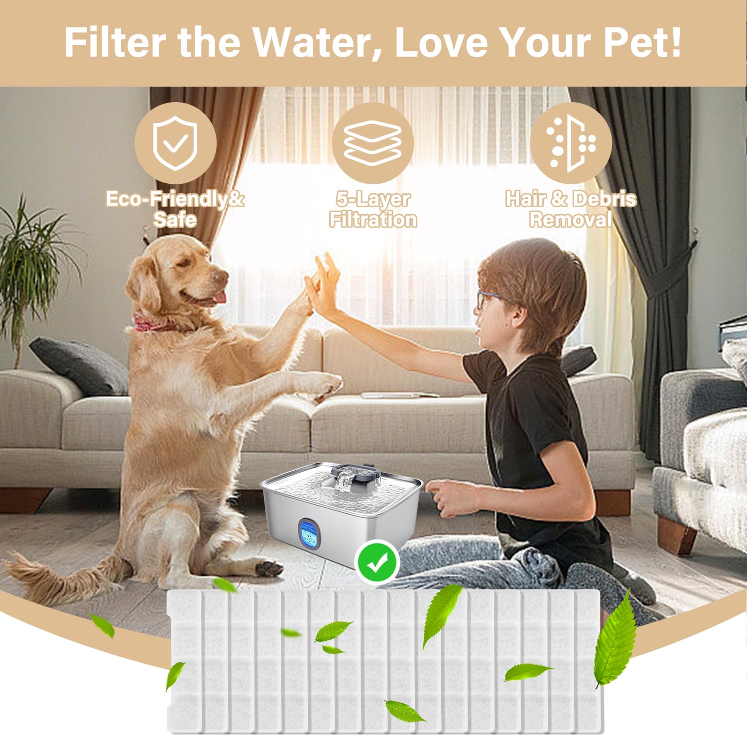 HOETEK filter element showing 6-layer media for debris reduction in the fountain