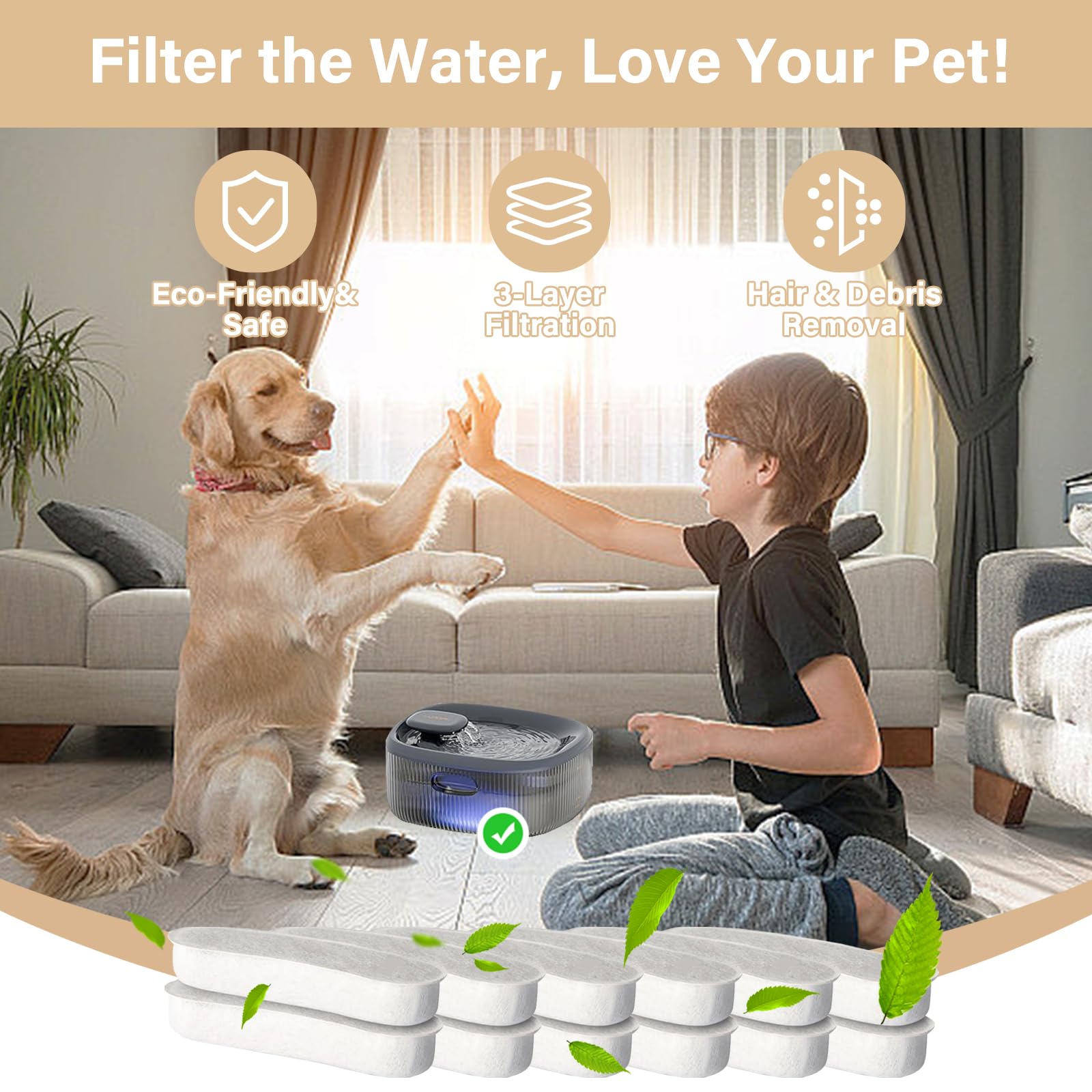 HOETEK WOPET 6L filters in box for easy, mess-free fountain setup