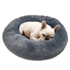 Hoewina donut bed dark grey close-up with plush fabric for cozy comfort.