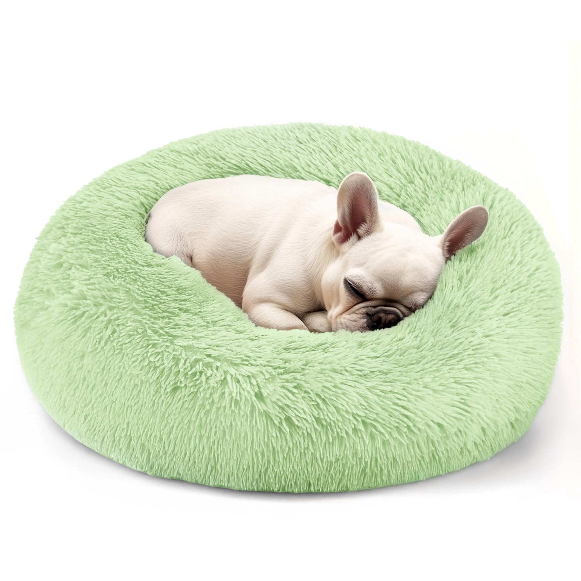 Hoewina donut bed green front view with raised edges for neck support