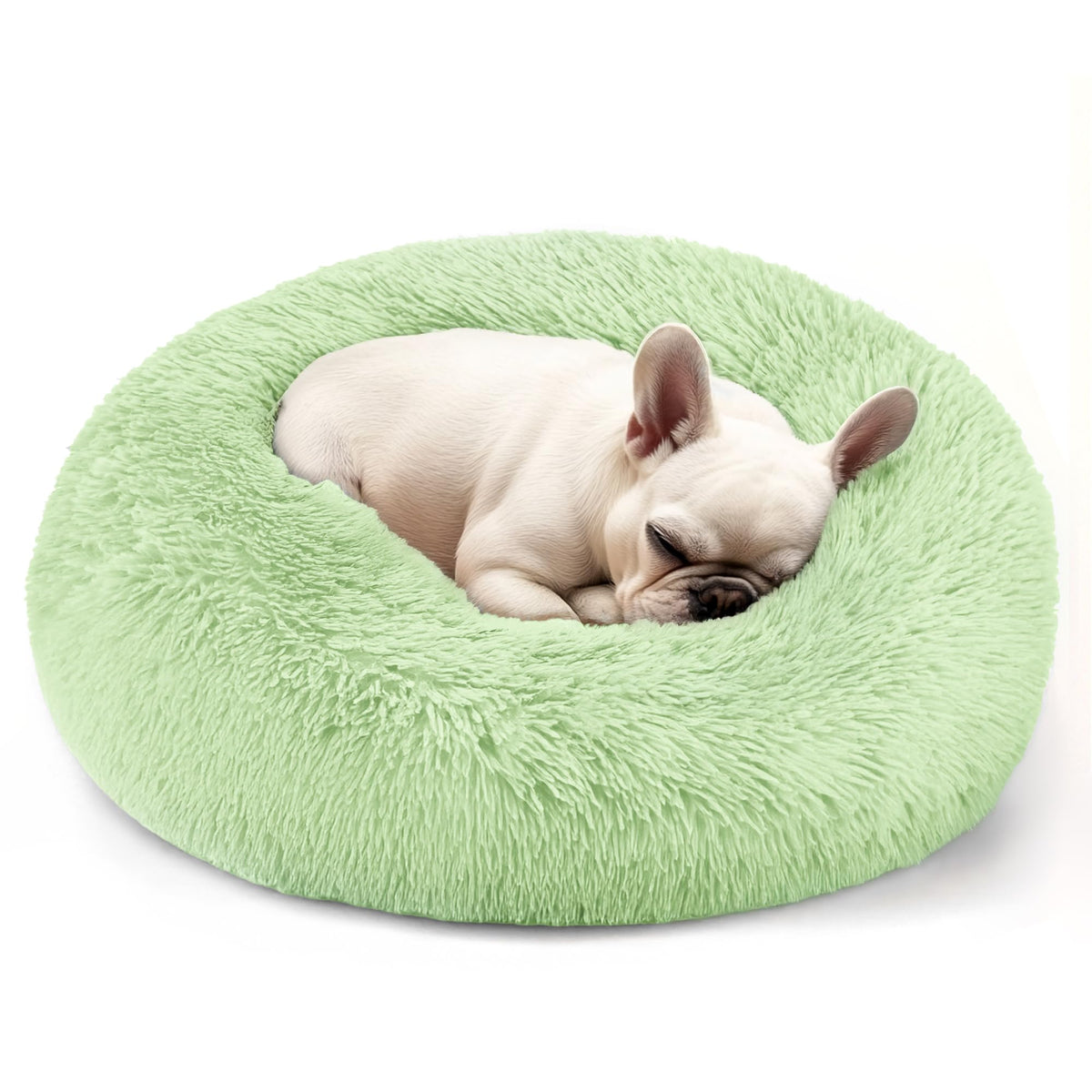 Hoewina donut bed green front view with raised edges for neck support