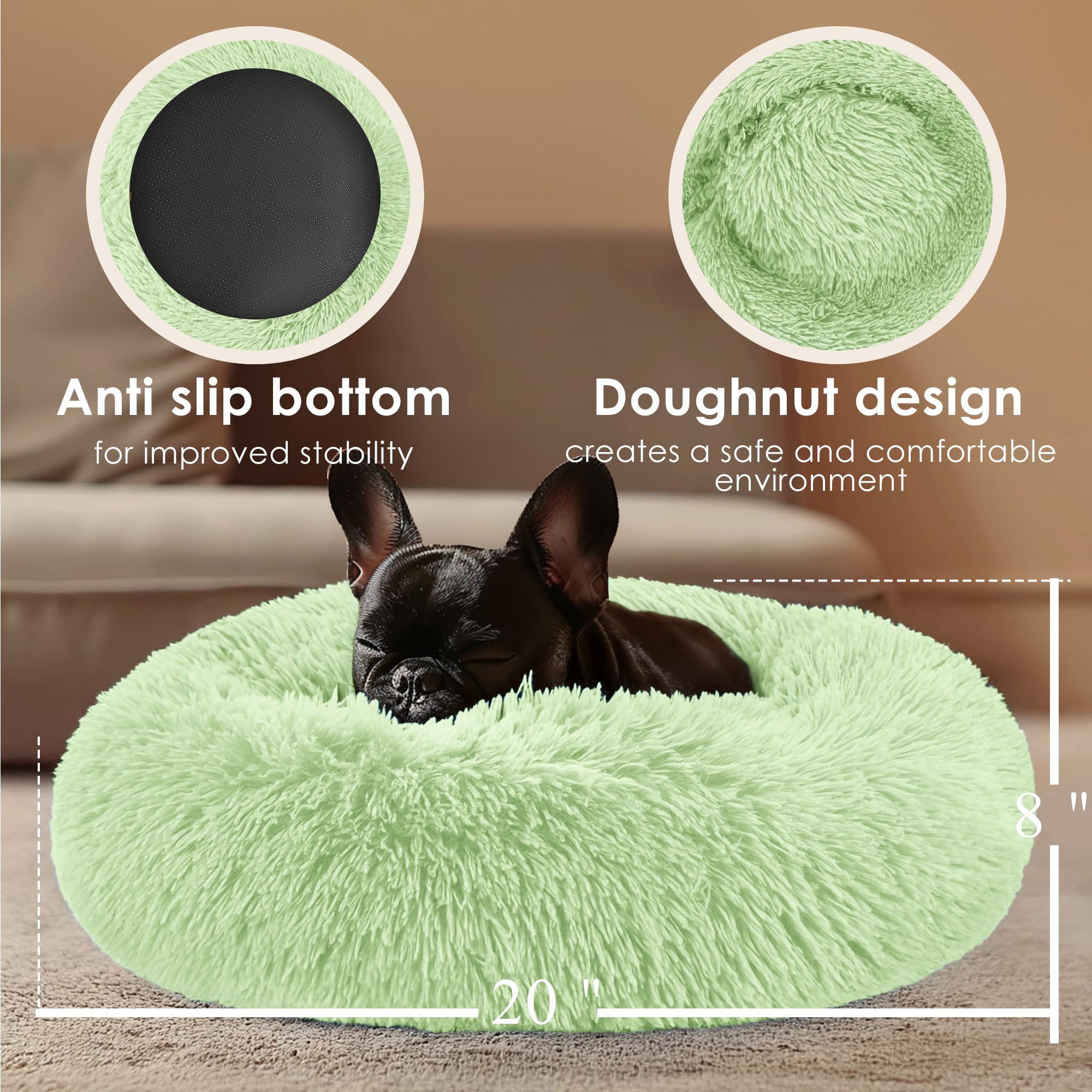 Hoewina donut bed green side closeup showing plush fabric texture