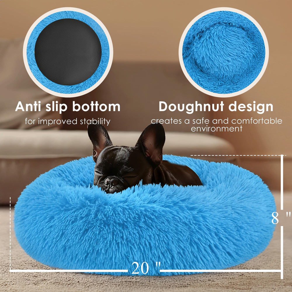 Hoewina donut bed in light blue adds style to indoor pet space