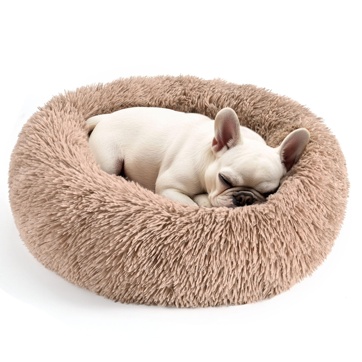 Hoewina donut bed close-up reveals soft plush fabric for cozy naps.