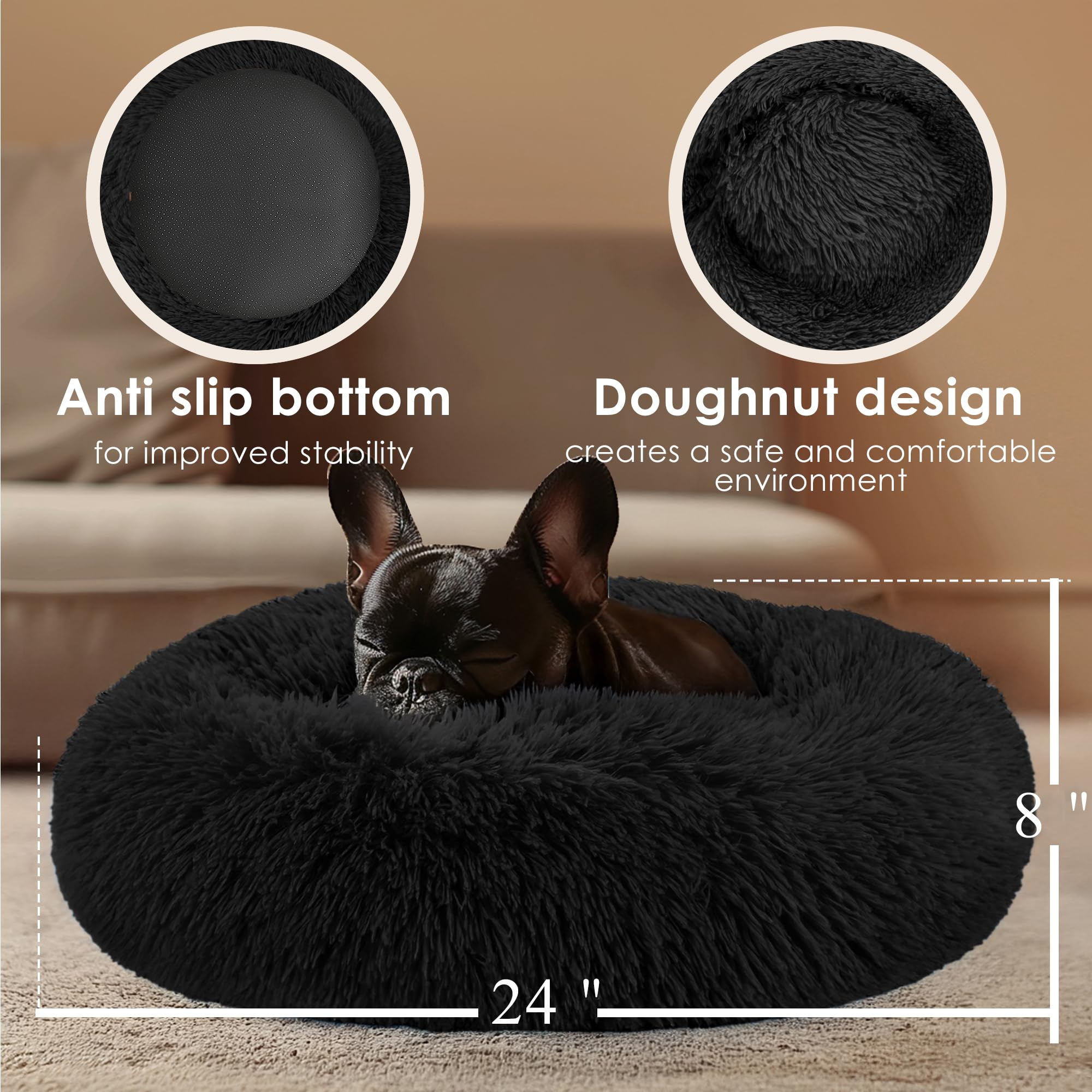 Hoewina donut bed, washable whole bed on gentle cycle for easy care.