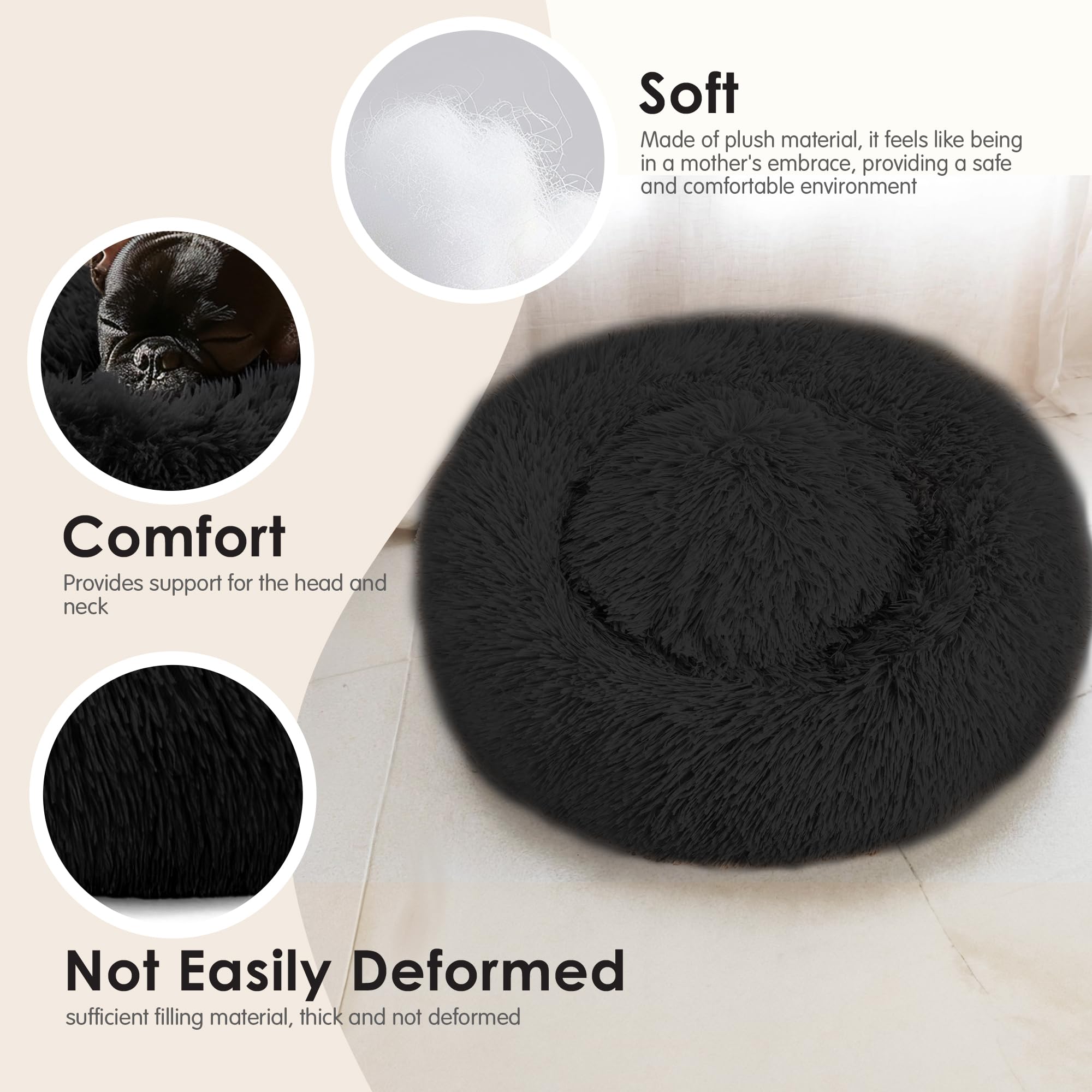 Hoewina donut bed waterproof anti-slip bottom stays in place on floors