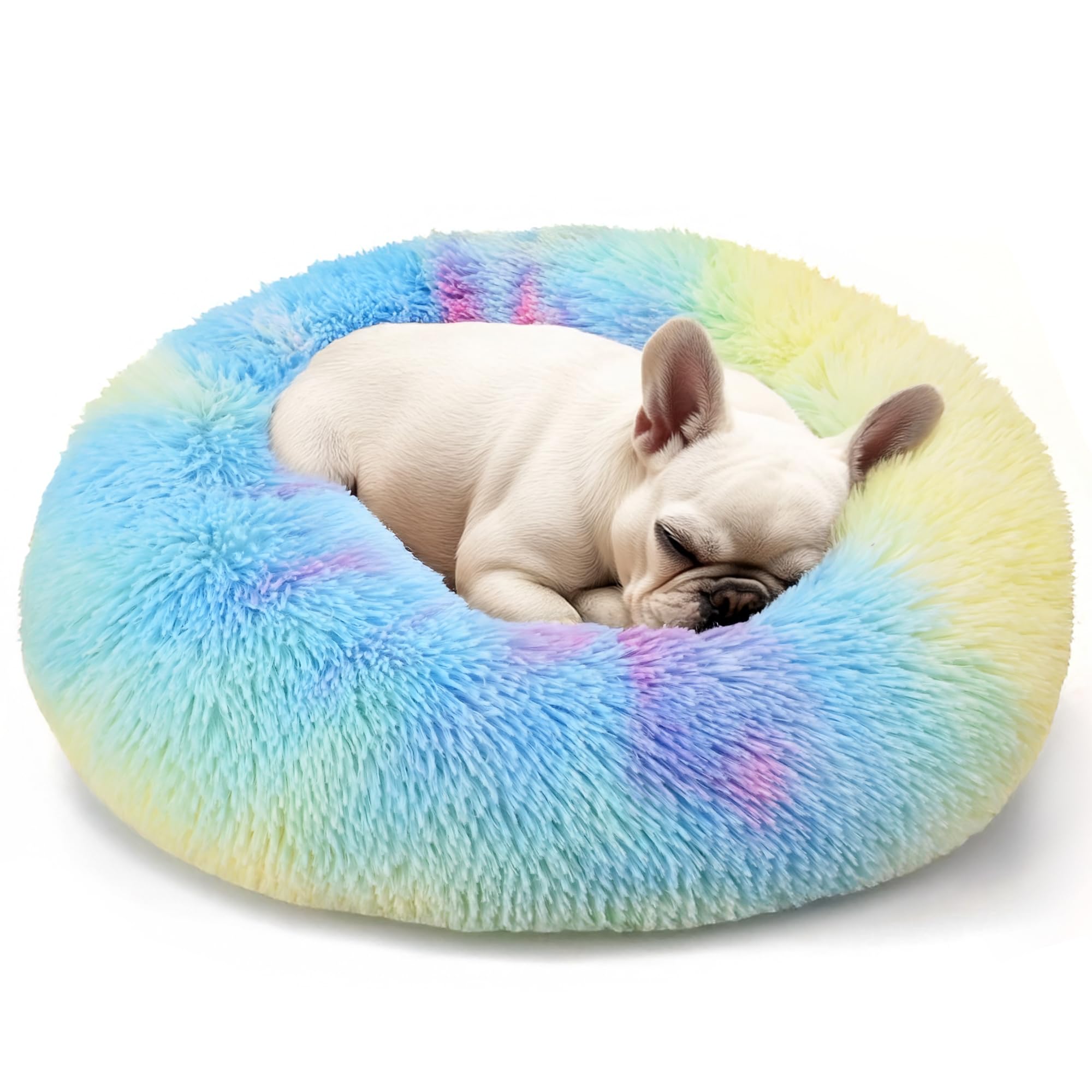 Hoewina rainbow donut bed 20in offering cozy nap space for small pets.