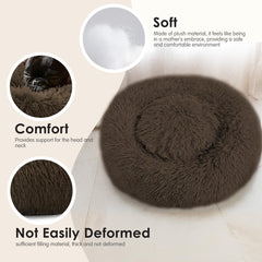 Hoewina round dog bed in coffee plush fabric with soft filling close-up