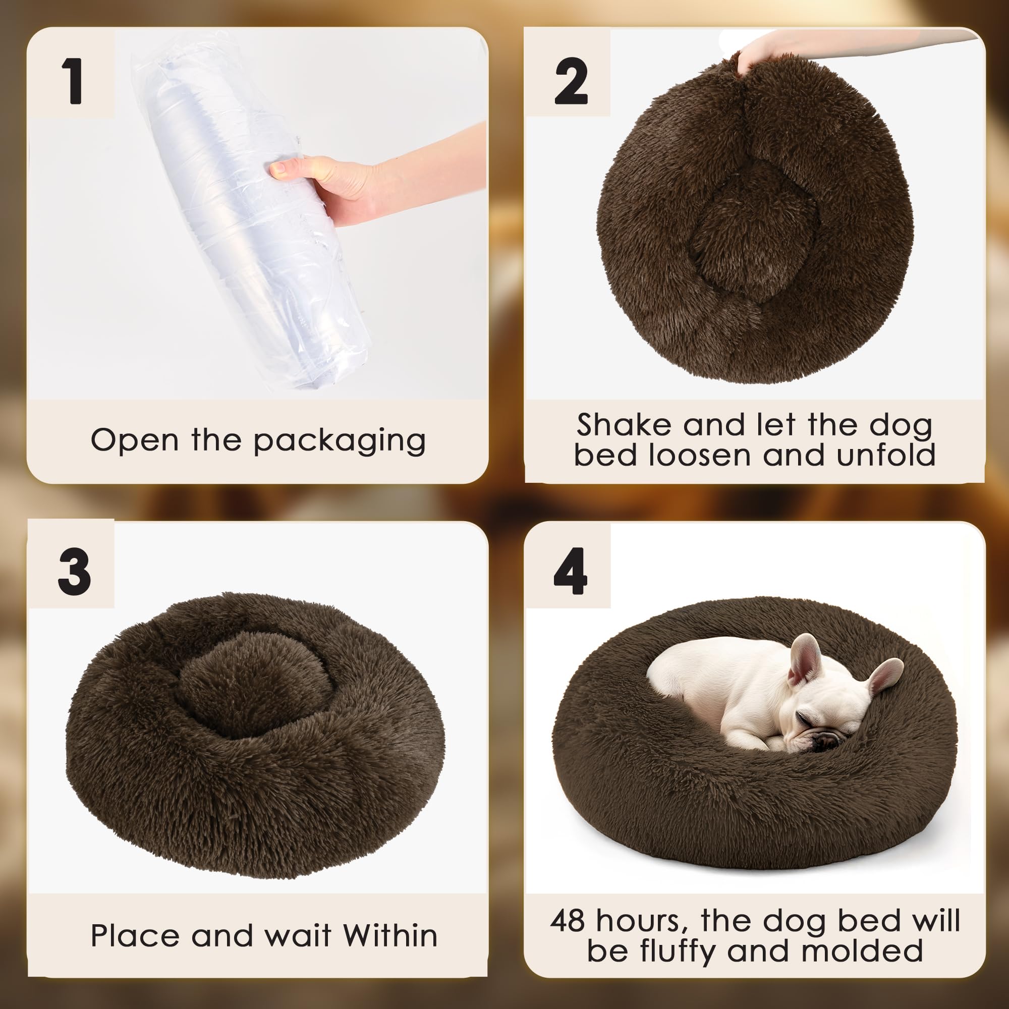 Hoewina round dog bed in coffee care-ready setup for washing