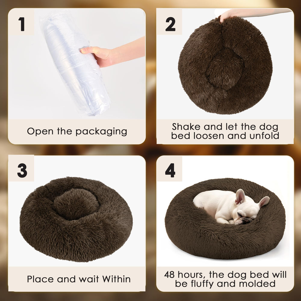 Hoewina round dog bed in coffee care-ready setup for washing