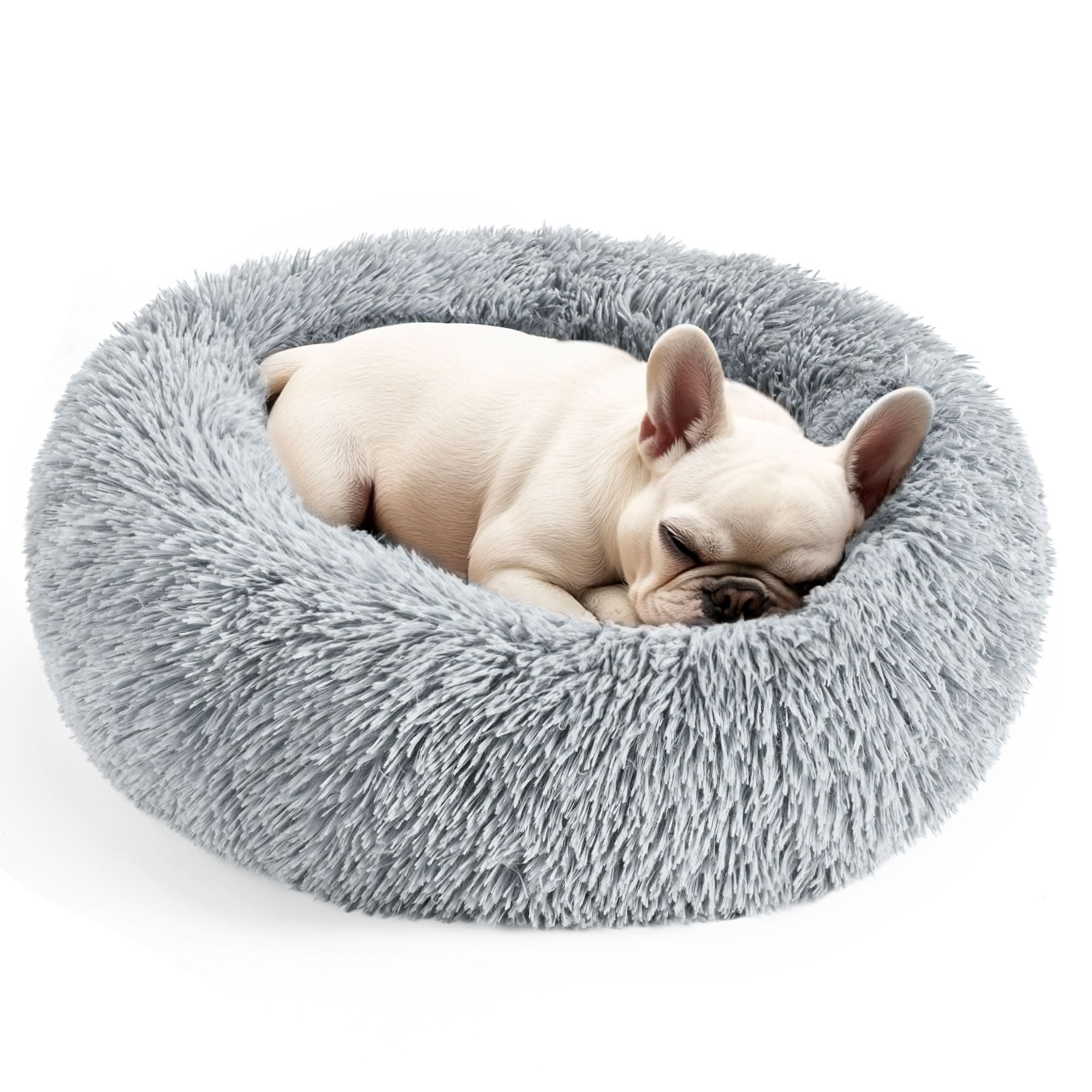 Hoewina round dog bed in light grey offers cozy snuggle space for small dogs