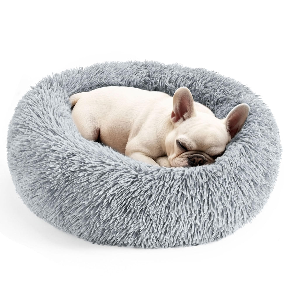 Hoewina round dog bed in light grey offers cozy snuggle space for small dogs
