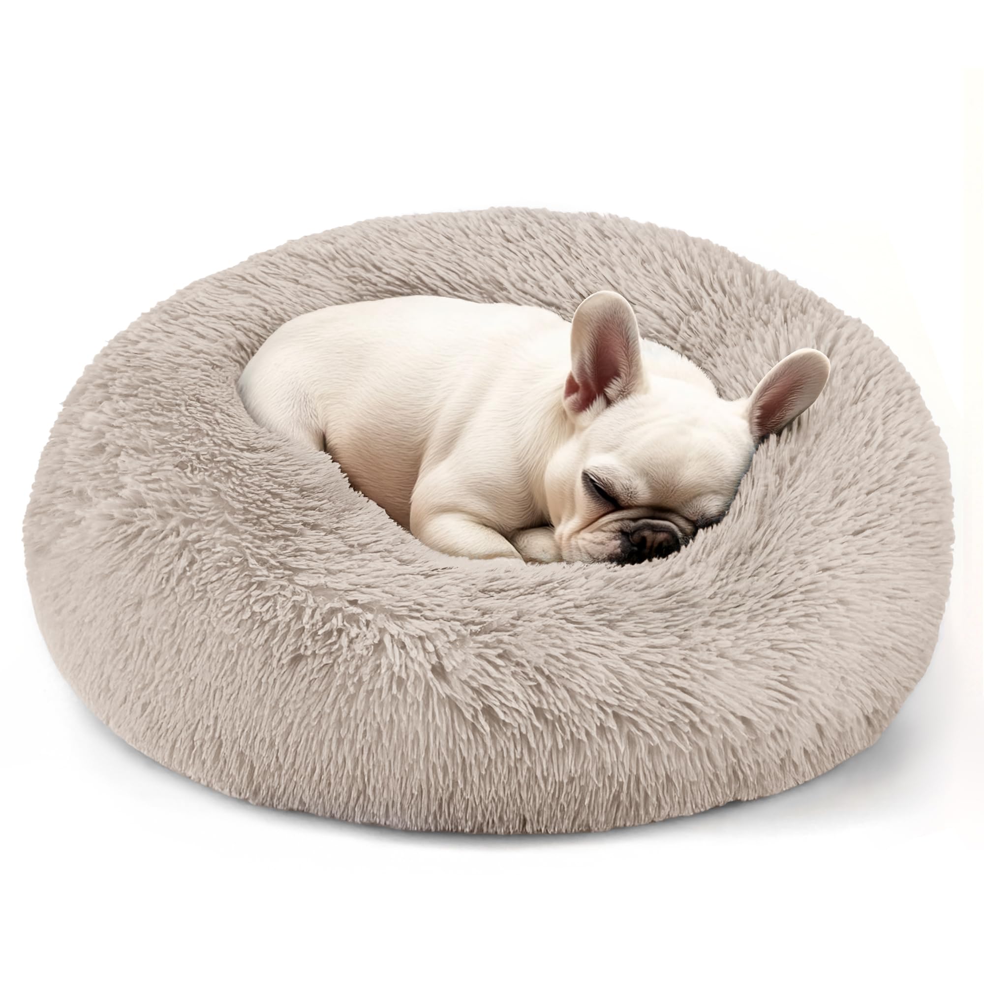 Hoewina round donut bed with raised edges supporting head and neck.