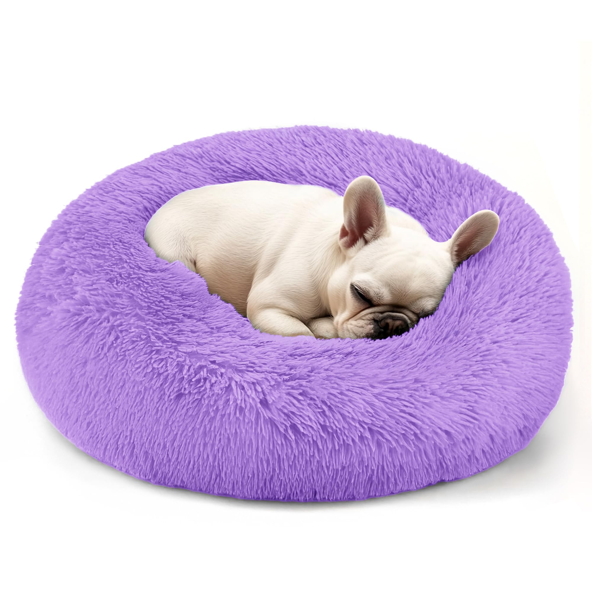 Hoewina round donut bed with raised edges offering cozy neck support for small dogs