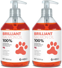 Hofseth BioCare Brilliant Salmon Oil bottle pour over dog meals for a natural omega boost.