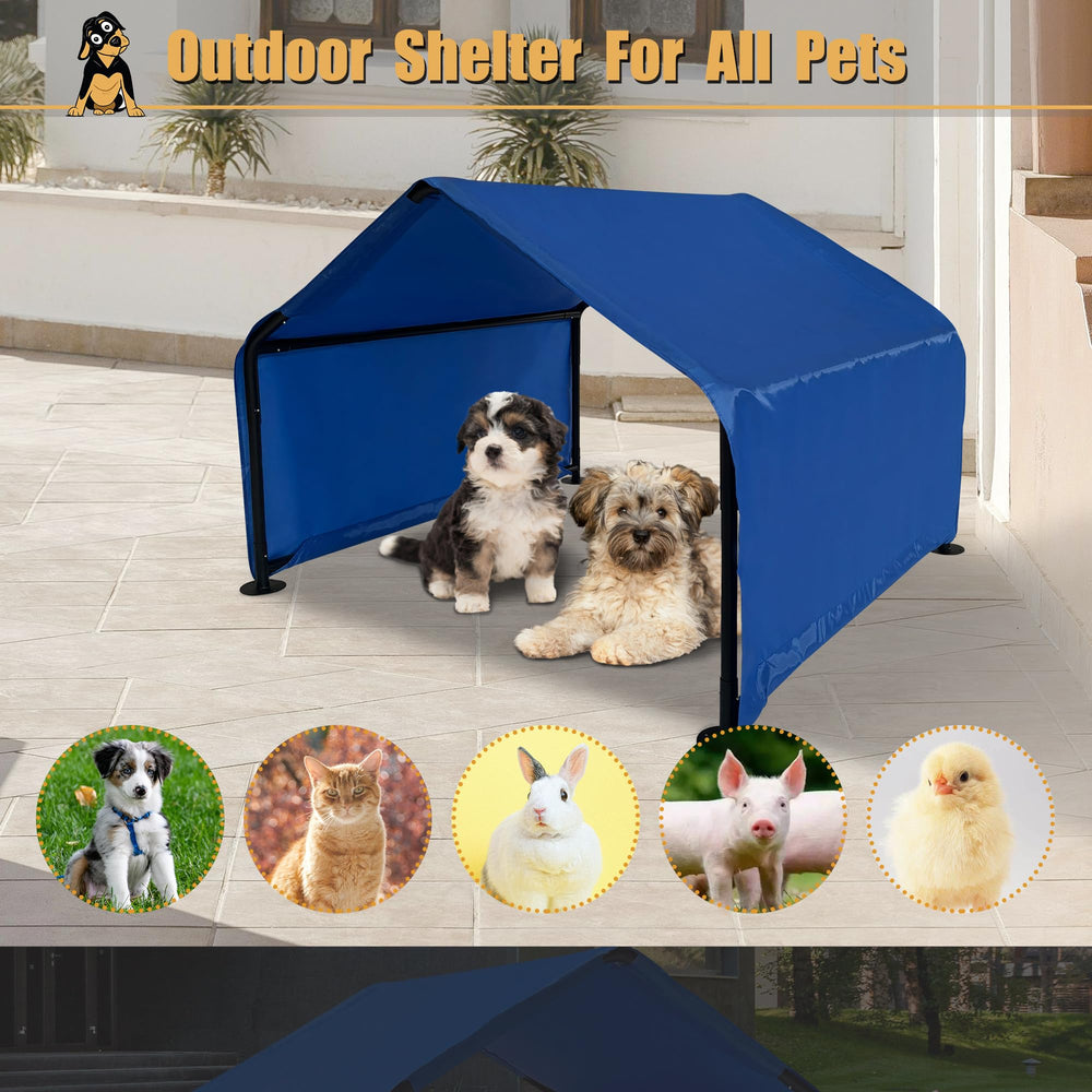 Blue shade shelter blends with outdoor spaces for sunny days