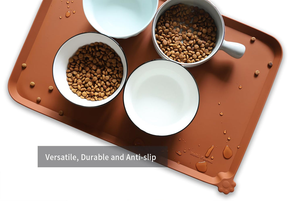 Hoki Found dishwasher-safe mat in caramel helps quick cleanup and travel use.