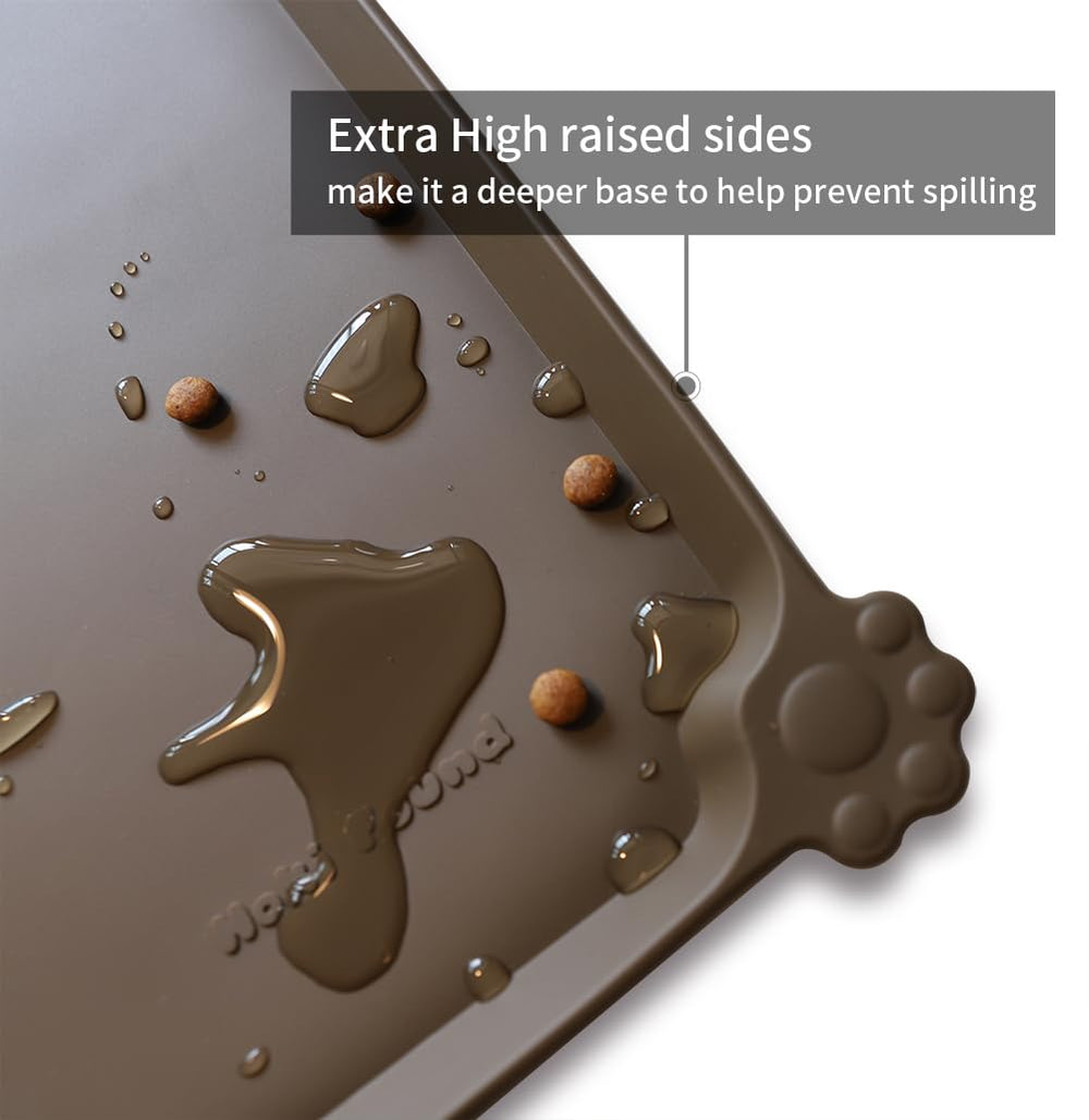 Hoki Found raised-edge feeding mat keeps bowls centered for dogs and cats