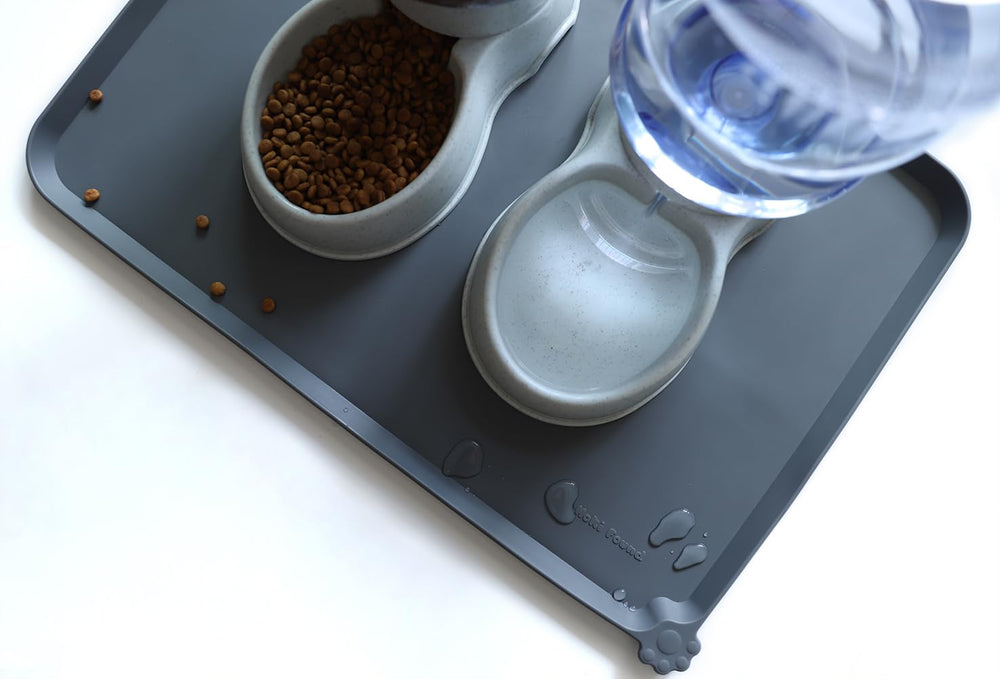 Hoki Found gray dishwasher-safe silicone mat simplifies cleanup after meals.